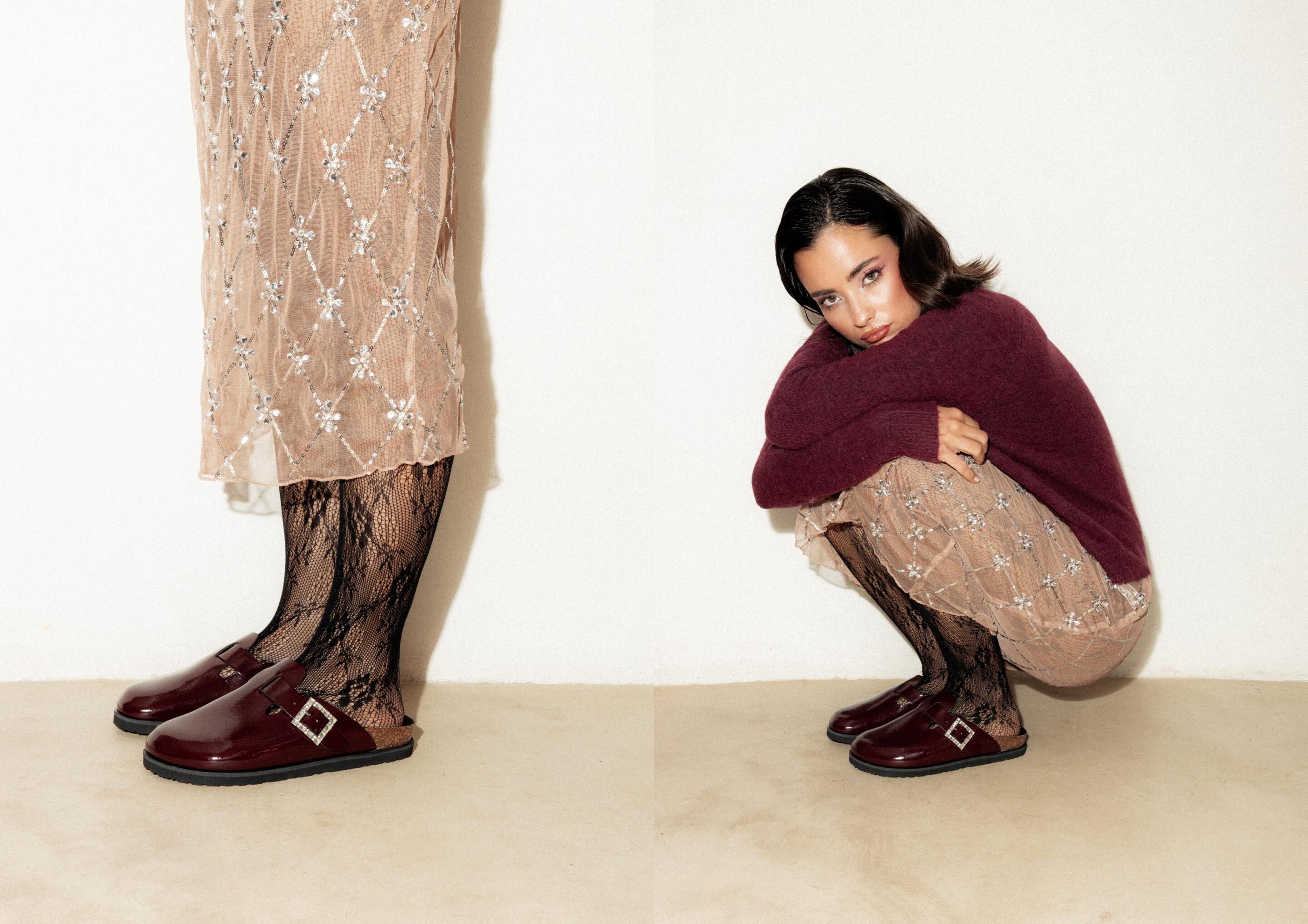 Un collage de la fotos de la chica de la falda larga tomadas por el fotógrafo